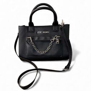 Steve Madden Black Purse Swag Chain Satchel  DT608930 Medium Size